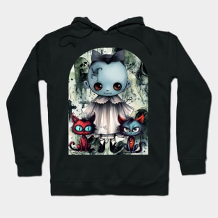 Blue ghost and 2 kitties, 3 Hoodie